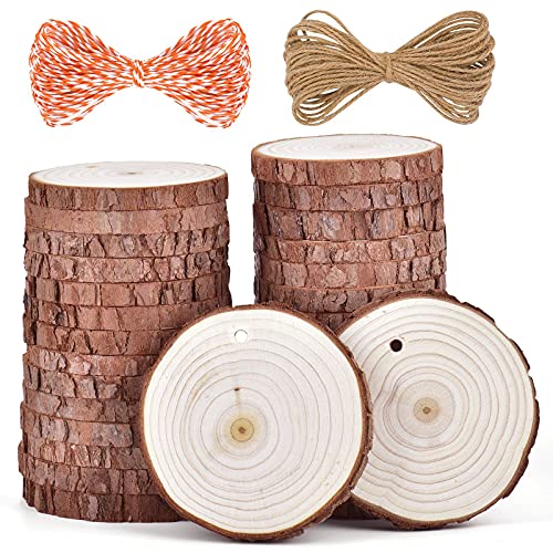 5ARTH Natural Wood Slices - 30 Pcs 2.7-3.1 inches Craft Unfinished Wood kit Predrilled with Hole Wooden Circles for Arts Wood Slices Christmas Ornaments DIY Crafts - size: 30pcs(2.7"-3.1")