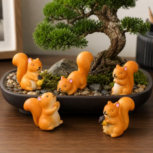 6 Pcs Mini Figurines, Resin Cartoon Garden Ornaments, Micro Landscape Accessories for Fairy Garden, Succulent Pots, Terrarium, Bonsai, Desk Shelf Decor (5pcs Squirrels) - style: 5pcs Squirrels