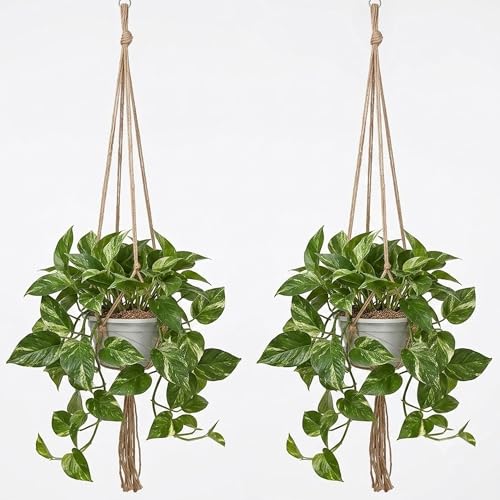 2Pcs 41" Jute Macrame Plant Hanger, Indoor Outdoor Hanging Planter Holder | Sturdy jute rope, fits different pots, boho decor for home, balcony and garden - size: 105cm/41.34inch