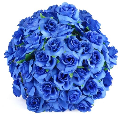 Yinsun 50pcs Mini Blue Roses, 1.57" Silk Artificial Flower Heads - color: Blue, size: 1.57 Inch