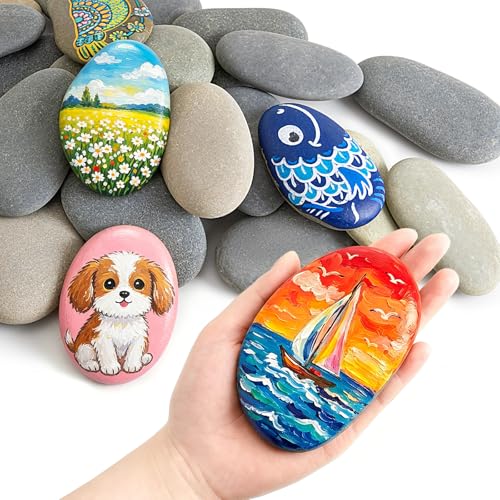 Simetufy 15 Pcs Large Rocks for Painting, 4-5 Inch River Rocks Painting - size: 4-5"-15pcs