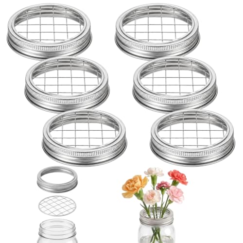 6 Set Flower Arranging Grid, Mason Jar Flower Frog, Mason Jar Toppers