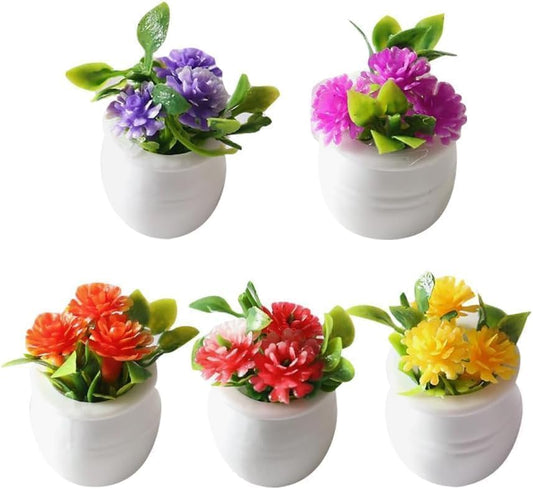5Pcs Miniature Dollhouse Flowers, Colorful Faux Potted Plants Tiny Fairy Garden Artificial Fairy Garden for Doll House Decoration