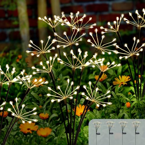Kwaiffeo 4 Pack Solar Firework Lights Outdoor Waterproof Garden Decor Warm | 240 LEDs Twinkling Fairy Solar Lights Outdoor Pathway Flowerbed Garden Yard Decor, Gardening Gifts for Women Mothers Day - color: Warm White, size: 4pack