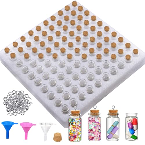 Ainswei 100Pcs 10ml Mini Glass Bottles with Cork Stoppers - Small Clear Vials for DIY Crafts, Wedding Favors, Halloween Decor, Wishing Spell Jars, Includes Funnel-(22 * 50 mm) - size: 10 ml - 22*50 mm