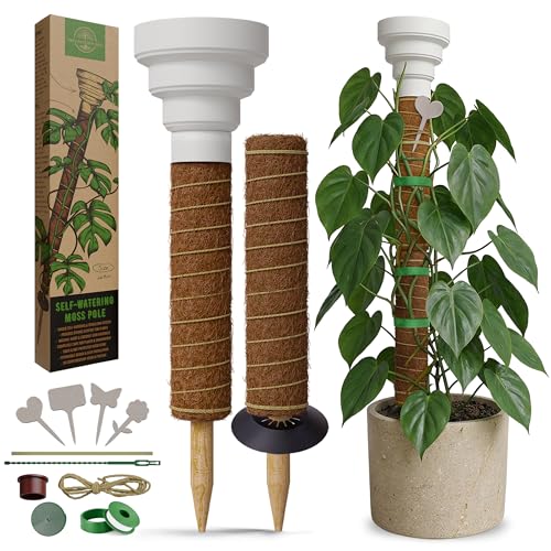 Moss Pole Monstera Plant Support Stakes - 26.4" Unique Self-Watering, Extendable Coco Coir Pole for Climbing Plant Supports for Potted Plants Indoor for Monstera, Pothos & More - size: 2 Pack - 26.4 Inch