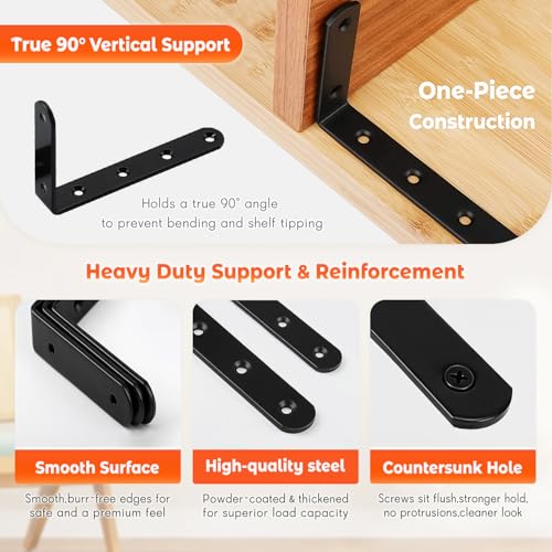 WINKER Corner Brace 12Pcs Shelf Bracket Heavy Duty Black Steel L Corner Brace, Decorative Joint Angle Bracket for Shelf 5 InchX3 Inch Shelves Wall Hanging Bracket with Screws5 InchX3 Inch(12PCS)) - size: 5"Lx3"Wx0.78"W, style: Black-12 Pack
