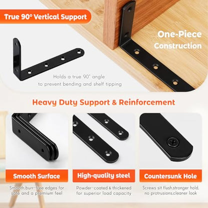 WINKER Corner Brace 12Pcs Shelf Bracket Heavy Duty Black Steel L Corner Brace, Decorative Joint Angle Bracket for Shelf 5 InchX3 Inch Shelves Wall Hanging Bracket with Screws5 InchX3 Inch(12PCS)) - size: 5"Lx3"Wx0.78"W, style: Black-12 Pack