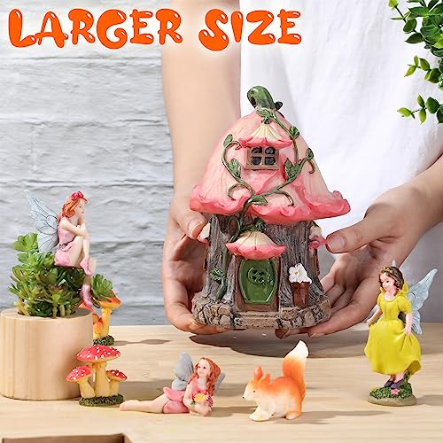 Soaoo Fairy House Garden Figurines Kit Summer Garden Decor Elves Decoration Outdoor Ornaments Animals Butterfly Fairy Mushroom Party Supplies DIY Micro Landscape Dollhouse
