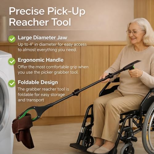 Extra Long Grabber Reacher Tool, 60" Aluminum Foldable Reacher Grabber, Dual Magnetic Tip Pickup Grabber Trash Picker, Strong Grip Aid for Upper Shelves, Elderly, Surgery Recovery Must Have - color: 60"greenblack