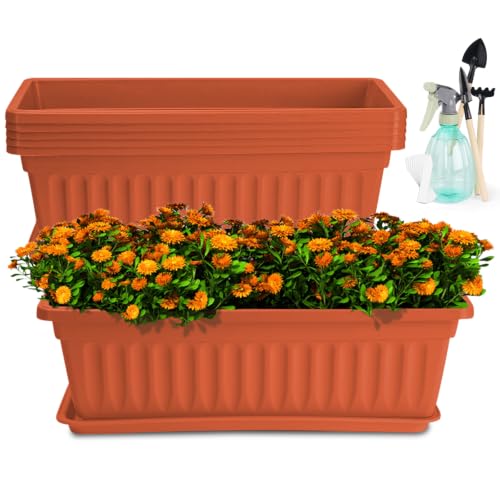 HOXHA 6 Pcs Window Box Planter, 17" Rectangular Planter Box, Brick Red - size: Brick red - 6 pack