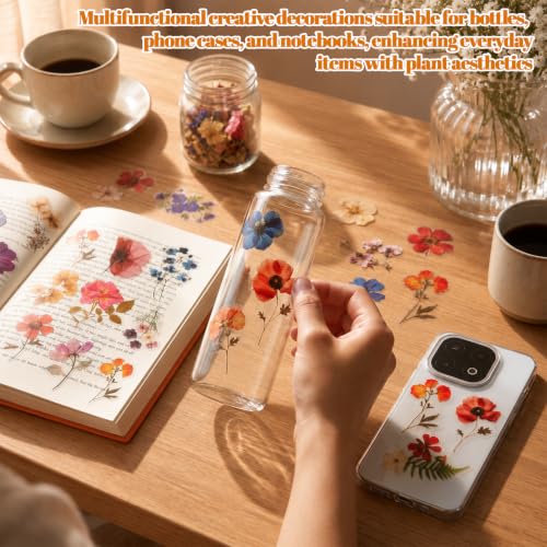 200 Pcs Flower Stickers, Dried Flower Stickers for Scrapbooking, Pressed Sticker for Scrapbook Supplies, Natural Floral Botanical Decals for Junk Journal Supplies, Scrapbook Sticker, Planner Resin Art