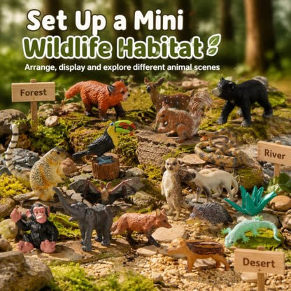 EOIVSH 16pcs Forest Animal Figures for Kids, Realisitc Safari & Jungle Animal Toy Figurines, Educational Animal Playset for Cake Topper Party Favors Birthday Gift