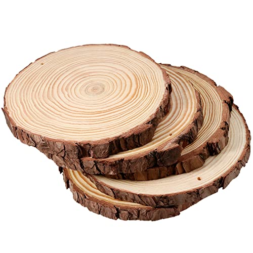 JEUIHAU 12 PCS 5.5-5.9 Inches Natural Wood Slices with Holes, Unfinished Predrilled Wooden Circles Tree Bark Slice, Blank Wooden Log Circles for DIY Crafts, Arts Wood Slices, Christmas Ornaments - size: 12 PCS 5.5-5.9 In with Holes