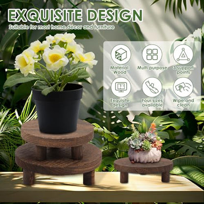 4 Pcs Small Wooden Risers Plants Stand, 5" 6" 7" 8" Pedestal Plant Display Risers Stool for Decor, 4 Tiered Round Flower Pot Pedestal Holder for Desktop Counter Room Indoor Outdoor