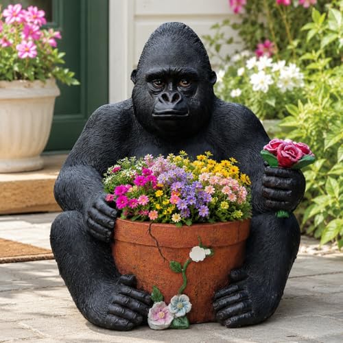 Gorilla Planter Statue, 19.68 in Gorilla Flower Pot, Outdoor Yard Decor, Weather Resistant Succulent Planter for Patio Lawn, Unique Gift for Plant Lovers - color: Animal Yellow