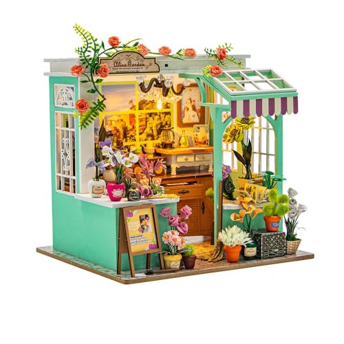 Alice's Garden Book Nook Kit – DIY Miniature House with LED Lights, Flower Garden 3D Wooden Puzzle for Adults & Teens, Tiny Bookshelf Decor Building Set, Unique Gift for Craft Lovers