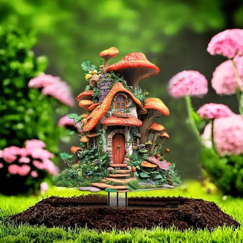 Mushrooms Garden Stakes Decor Yard Acrylic - 2D Spring Garden Acrylic Sign Decoration, Yard Art, Gift for Nature Lovers, for Indoor & Outdoor Flower Pots, Yard, Mini Gardens & Lawn (5.9”x5.9”) Y09