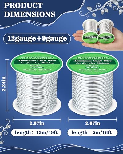 FIVEIZERO 12&9 Gauge Wire Aluminum Craft Wire,Sliver Jewelry Wire | Bendable Metal Wire;2mm/3mm Wire for Jewelry Making,Wire Wrapping,Floral Sculptures,Clay & Christmas Ornaments Crafting - size: 12+9 Gauge