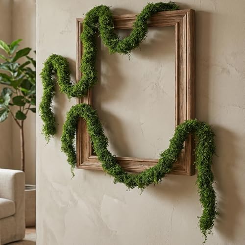 2PCS 55 inch Artificial Any Shape Fake Moss Green Vines | Home Commercial Office Hanging, Reptile Moss Wall Decor, Wedding Event Halloween Christmas Easter, Wall Art Decorating