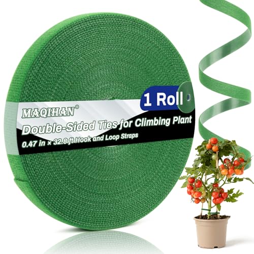 MAQIHAN Plant Tape for Climbing Plants - 32.8Ft 1/2" Reusable Garden Tape | Adjustable Plant Ties for Outdoor Plants, Green Gardening Tapes for Tomatoes, Flowers, Branches, Tree Support