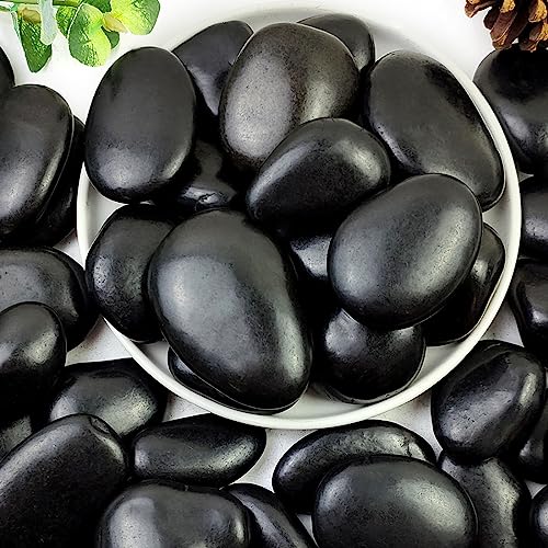 YISZM 20lbs Black Pebbles for Landscaping, 2-3 Inch High Polished Natural Large River Rocks for Plants, Decorative Stones Vase Filler Fish Tank Aquariums Garden Outdoor and Indoor DIY - color: Black, size: 20 Pounds