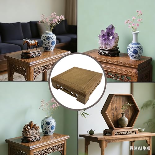 Wenge Wood Display Pedestal, 5.5 Inches Width, 1.54 Inches Height | Antique Style, For Vase, Teapot, Trophy, Fishbowl, Home Decor