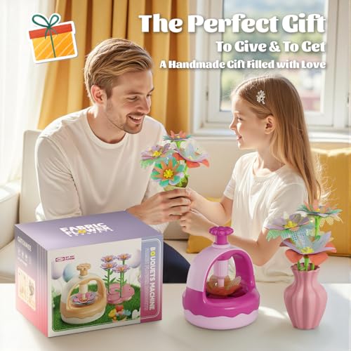 Fabric Flower Bouquet Craft Kit, DIY Arts & Crafts Toy for Kids, Creative Flower-Making Activity Set, Educational Preschool Toy, Perfect Birthday & Christmas Gift for Girls Ages 4 5 6 7 8+ (red) - color: red