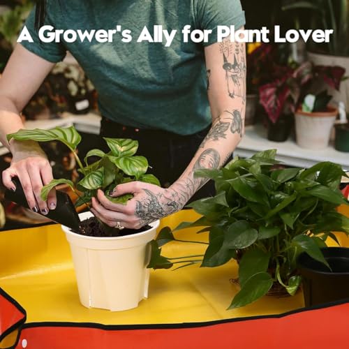 Extra Large Portable Gardening Tray Orange Repotting Mat 39.5" X 39.5" for Indoor Plants Transplanting Potting Mix Mess Control Garden Gifts for Women Grandma Birthday
