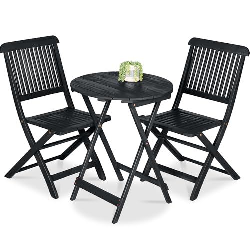 Best Choice Products 3-Piece Acacia Wood Bistro Set, Folding Patio Furniture for Backyard, Balcony, Deck w/ 2 Chairs, Round Coffee Table, Teak Finish - Charcoal - color: Charcoal
