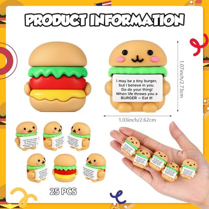 Gejoy 25 Pcs Mini Rubber Burger Toys Positive Mini Burgers Figures | Tiny Figurines to Hide, Burger Gifts with Motivational Quote, Birthday Encouragement Gifts for Coworker Desk Decor - style: Burger