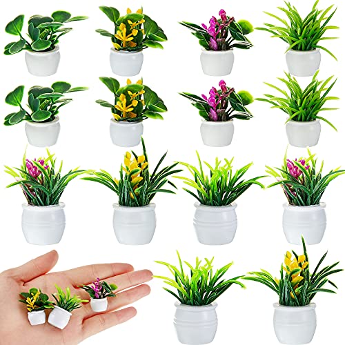 Skylety 14 Pcs Miniatures Dollhouse Plants and Flowers Minature Dollhouse Accessories Spring Mini Plant Figurine Artificial Tiny Potted Flower for Doll House DIY Gift Decoration(Classic Style) - style: Classic Style