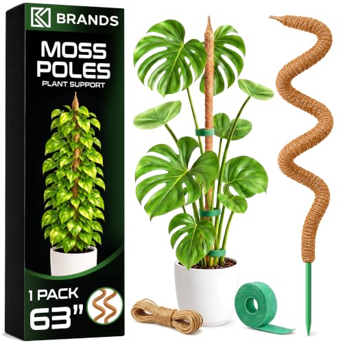 63'' Moss Pole Monstera Plant Support for Climbing Indoor Plants | Large Bendable Stakes for Potted Climbers - Tall Sticks Indoor Trellis for Houseplants - Accessories for Monstera Pot - size: 1-Pack (63 in)