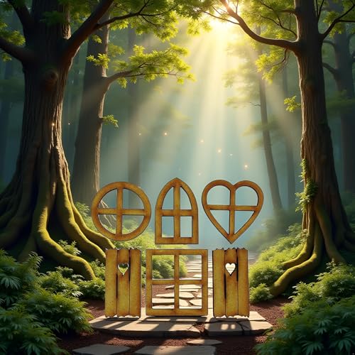 6Pcs Wooden Fairy Garden Door, Blank Door Fairy House Doors and Windows Ornaments Tree Statues for Tree Trunk Yard Decoration Miniature Garden Buildings and Structures Garden Sculptures and Statues