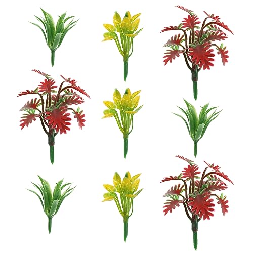 Yetaha 90Pcs Mixed Color Mini Shrub Bush Models | Red yellow green miniature plant shrubs, layout supplies for railway, military sand table and architectural scenery DIY - color: Red