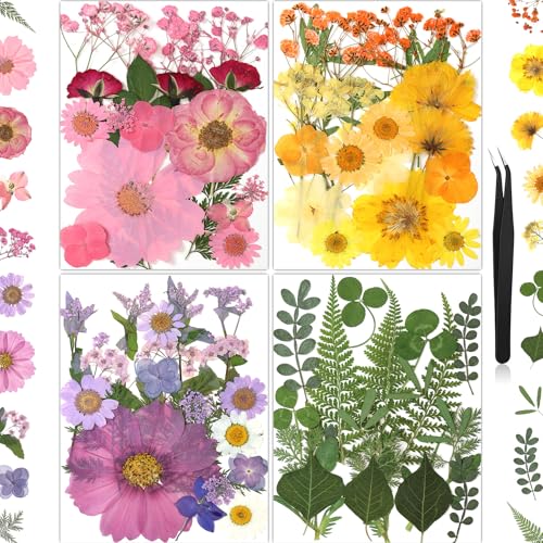 85Pcs Colorful Pressed Flowers for Crafts, Natural Dried Flowers for Crafts Real Dried Pressed Flowers Dry Leaves for Resin, DIY Art, Scrapbook, Nails Decor, Jewelry, Candle & Soap Making, w/ Tweezer - color: Multi Color-b 85pcs