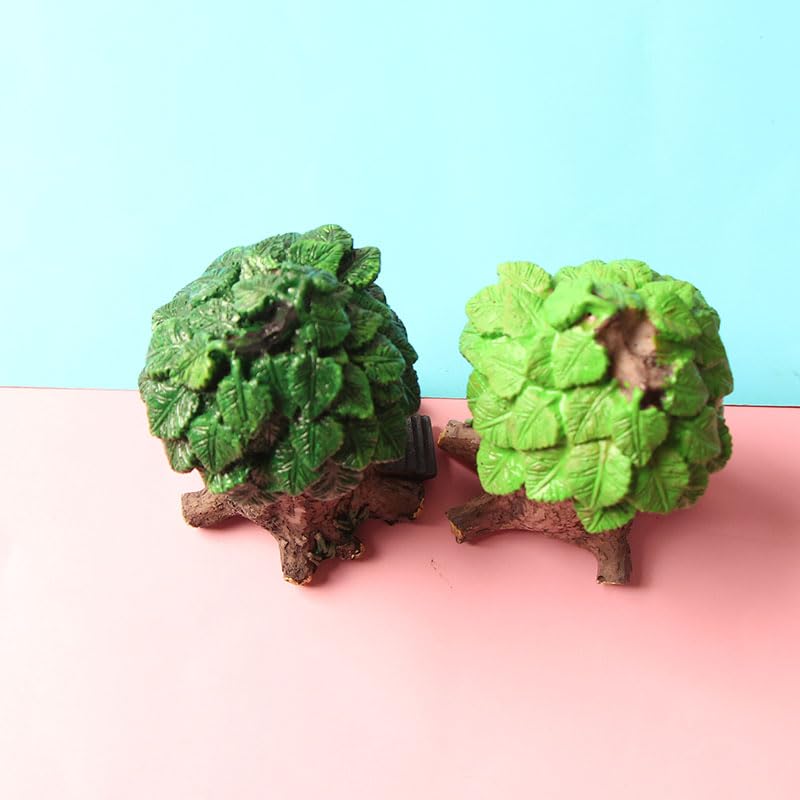 2PC Resin Fairy Tale Treehouse Figurine, Miniature Garden Gnome Home, Plant-Themed Collectible for Indoor/Outdoor Decor & DIY Bonsai/Fairy Garden