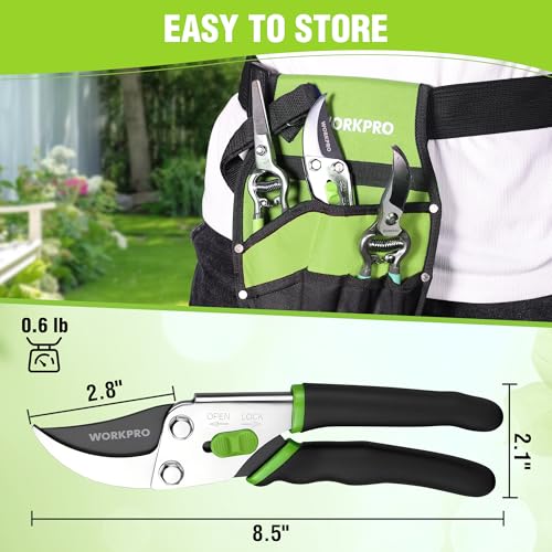WORKPRO 8.5" Bypass Pruning Shears, Garden Shears with Non-Slip Grip Handle | Heavy Duty Garden Clippers with High Carbon Steel for Branches, Flowers, Fruits, Plants, Gardening Gifts for Women Men