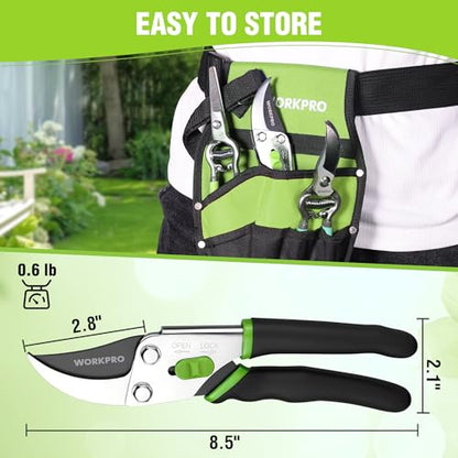 WORKPRO 8.5" Bypass Pruning Shears, Garden Shears with Non-Slip Grip Handle | Heavy Duty Garden Clippers with High Carbon Steel for Branches, Flowers, Fruits, Plants, Gardening Gifts for Women Men
