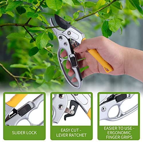 Premium pruning shears for gardening, Work 3 times easier, Pruners heady duty, Sharp garden clippers cuting florist flower, hedge, herb, rose, Indoor live plants, Arthritis weak hand snips - style: 2 pack-yellow