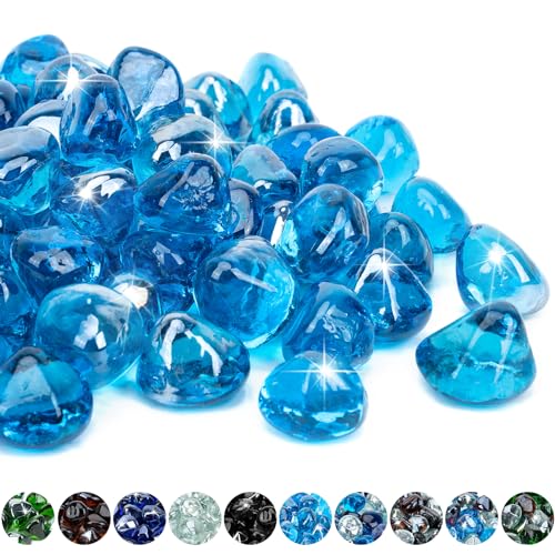 Mr. Fireglass 10 lbs 1 Inch Diamond Fire Glass, High Luster Caribbean Blue - color: Caribbean Blue, size: 1 inch, 10 Pounds