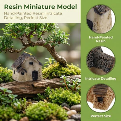 Garneck 4Pcs Miniature Fairy Garden Houses: Resin Mini Village House for Bonsai Terrarium Patio Micro Desk Landscape Decor Garden Patio Desktop Ornament Decorative (Random Style)