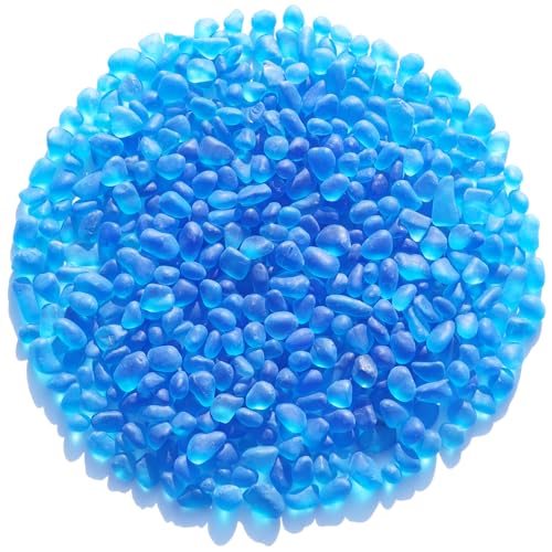 QYGL Sea Glass Stones - 0.55LB Sea Blue Frosted Glass Pebbles Gemstones - color: Sea Blue