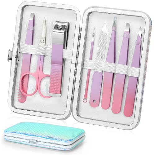 Tweezer Set, Precision Tweezers Kit for Eyebrow Facial Hair Splinter and Ingrown Hair,Travel Tweezers and Nail Clipper Set with Nail Clippers Scissor Maniucre Nail Grooming Kit Gift for Women - color: Mermaid Color