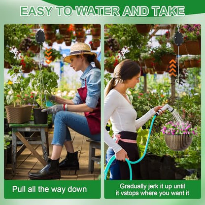 3 Pack Heavy Duty Plant Pulley, Retractable Plant Hanger with Steel Rope | 63" Stainless Steel Rope, Quick Lock Retractable Design, Adjustable Hook for Hanging Plants, Bird Feeders & Grow Lights