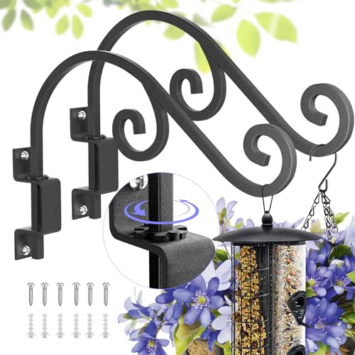 Wall Mount Swivel Plant Hangers Outdoor: 2 Pack 16 Inch Black Iron Bracket | 40 lbs Heavy Duty, Wide Iron Base for Plant Hanger Bracket, for Indoor Living Rooms and Bedrooms - color: Matte Black - 2 Pack Plus