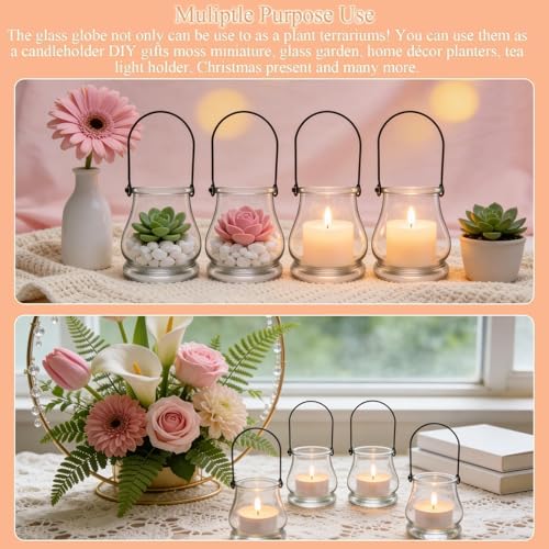 4PCS Hanging Candle Holder for for Wedding,Glass Tea Lights Candles Holders | Clear Terrarium Containers Small Glass Globes Ornament Votive Candleholders for Party Celebration Decoration