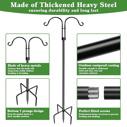 LWWTBS Double Shepherds Hooks for Outdoor 2Pack 76 Inch | Heavy Duty Adjustable Bird Feeder Pole, For Hanging Plant Baskets, Garden Decor