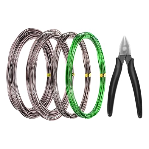 PATIKIL 1mm/1.5mm/2mm Bonsai Training Wire, 4 Roll Floral Wire Stems Anodized Aluminum Tree Wire 16.4 Feet for Gardening Branch Fixing Brown/Green - color: Brown/Green