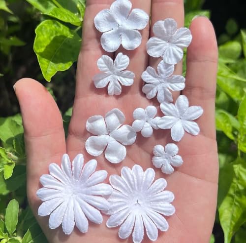 100 Pcs Handmade Mulberry Paper Flowers 3 mm - 1.5 Inch Scrapbooking Wedding DIY Craft Supplies Card. (Mixed White Flowers) - color: Lavender Tone